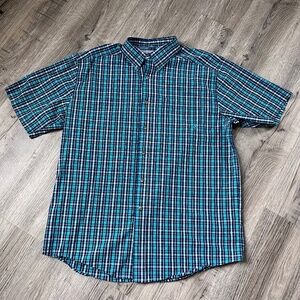 Ariat Shirt Pro Series Blue White Plaid Button Down Short Sleeve large